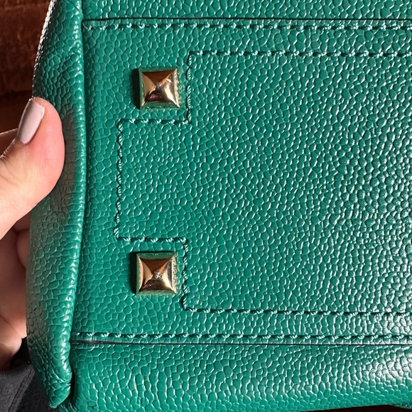 Henri Bendel Caryle Satchel- Teal Green Caviar Leather with Black Stripe - Picture 3 of 6